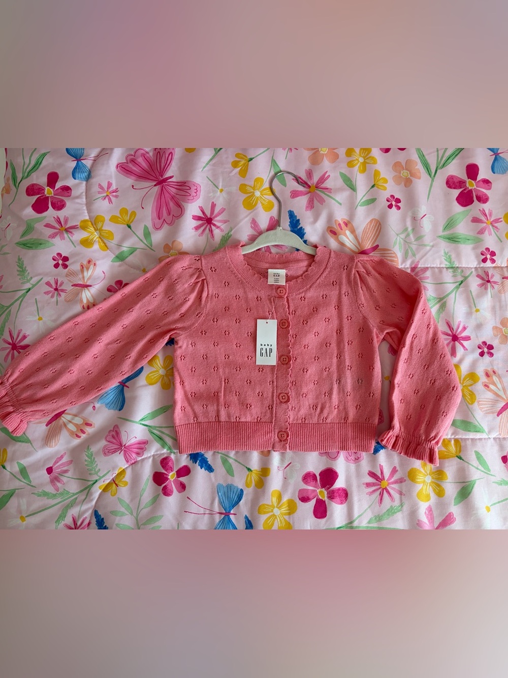 NWT Baby GAP Pink Eyelet Knit Cardigan/ Toddler girl/Coral pink color